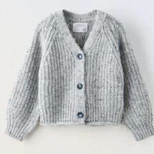 Zara girls’ cozy shaker knit cardigan 🖤🩶🤍
